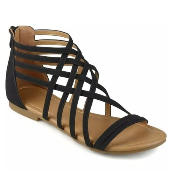 Journee Collection Shoes - Journee Collection Hanni Strappy Flat Sandals Black -7.5